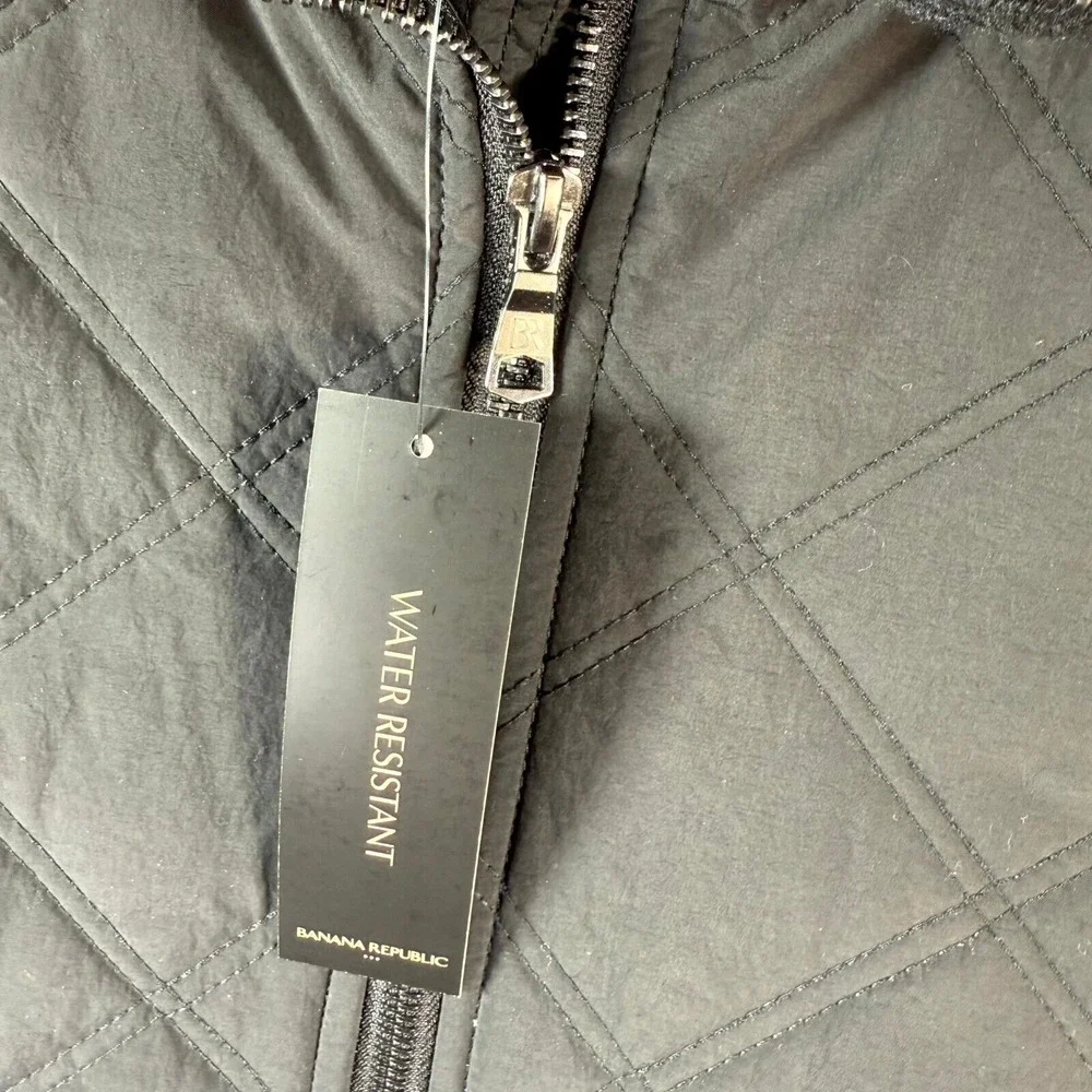 Banana Republic Quilted Jacket Mens Large Black Oversized Nylon Full Zip Pockets
